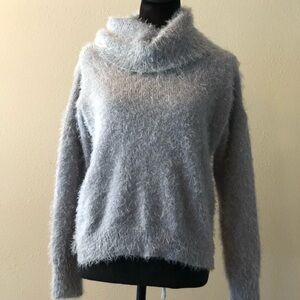 Pink Rose Fuzzy Gray Turtleneck Sweater